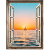 PosterMonkey Poster 30x40 cm - Doorkijk - Zee - Boot - Zonsondergang - Posters - Kamer decoratie - Wanddecoratie woonkamer - Muurdecoratie slaapkamer