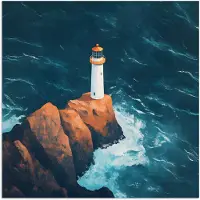 PosterMonkey Poster 100x100 cm - Vuurtoren - Rots - Zee - Golven - Posters - Kamer decoratie - Wanddecoratie woonkamer - Muurdecoratie slaapkamer XXL