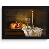 PosterMonkey Poster in lijst - Fotolijst 30x20 cm - Posters - Fruit - Stilleven - Wijn - Kaars - Posterlijst zwart - Decoratie - Wanddecoratie woonkamer - Muurdecoratie slaapkamer