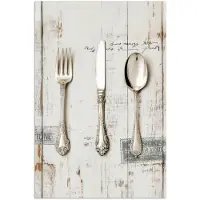 PosterMonkey Poster 20x30 cm - Zilver - Bestek - Hout - Posters - Kamer decoratie - Wanddecoratie woonkamer - Muurdecoratie slaapkamer
