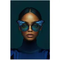 PosterMonkey Poster 20x30 cm - Vrouw - Vlinder - Bril - Blauw - Modern - Portret - Posters - Kamer decoratie - Wanddecoratie woonkamer - Muurdecoratie slaapkamer
