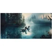 PosterMonkey Poster 120x60 cm - Bos - Water - Eenden - Mistig - Posters - Kamer decoratie - Wanddecoratie woonkamer - Muurdecoratie slaapkamer