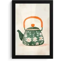 PosterMonkey Poster in lijst - Fotolijst 20x30 cm - Posters - Theepot - Groen - Bloemen - Oranje - Posterlijst zwart - Decoratie - Wanddecoratie woonkamer - Muurdecoratie slaapkamer