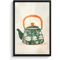 PosterMonkey Poster in lijst - Fotolijst 40x60 cm - Posters - Theepot - Groen - Bloemen - Oranje - Posterlijst zwart - Decoratie - Wanddecoratie woonkamer - Muurdecoratie slaapkamer