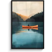 PosterMonkey Poster in lijst - Fotolijst 80x120 cm - Posters - Bossen - Meer - Kano - Oranje - Posterlijst zwart - Decoratie - Wanddecoratie woonkamer - Muurdecoratie slaapkamer