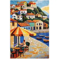 PosterMonkey Poster 20x30 cm - Kustdorp - Huisjes - Mozaïek - Zee - Posters - Kamer decoratie - Wanddecoratie woonkamer - Muurdecoratie slaapkamer