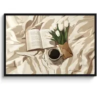 PosterMonkey Poster in lijst - Fotolijst 120x80 cm - Posters - Boek - Illustratie - Tulpen - Koffie - Posterlijst zwart - Decoratie - Wanddecoratie woonkamer - Muurdecoratie slaapkamer