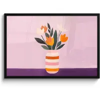 PosterMonkey Poster in lijst - Fotolijst 90x60 cm - Posters - Tulpen - Vaas - Strepen - Paars - Posterlijst zwart - Decoratie - Wanddecoratie woonkamer - Muurdecoratie slaapkamer