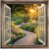 PosterMonkey Poster 75x75 cm - Doorkijk - Bloemen - Natuur - Zon - Pad - Posters - Kamer decoratie - Wanddecoratie woonkamer - Muurdecoratie slaapkamer