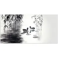 PosterMonkey Poster 150x75 cm - Eenden - Waterlelies - Riet - Zwart - Posters - Kamer decoratie - Wanddecoratie woonkamer - Muurdecoratie slaapkamer