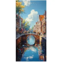 PosterMonkey Poster 20x40 cm - Stad - Gracht - Zon - Fietsen - Posters - Kamer decoratie - Wanddecoratie woonkamer - Muurdecoratie slaapkamer