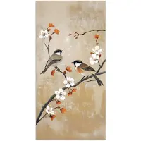 PosterMonkey Poster 75x150 cm - Vogels - Bloesemtak - Bloemen - Oranje - Posters - Kamer decoratie - Wanddecoratie woonkamer - Muurdecoratie slaapkamer