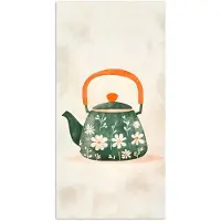 PosterMonkey Poster 75x150 cm - Theepot - Groen - Bloemen - Oranje - Posters - Kamer decoratie - Wanddecoratie woonkamer - Muurdecoratie slaapkamer