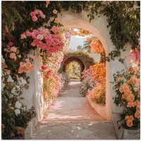 PosterMonkey Poster 30x30 cm - Doorkijk - Boog - Bloemen - Pastel - Posters - Kamer decoratie - Wanddecoratie woonkamer - Muurdecoratie slaapkamer