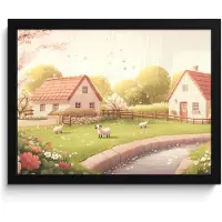 PosterMonkey Poster in lijst - Fotolijst 40x30 cm - Posters - Schapen - Huisje - Platteland - Posterlijst zwart - Decoratie - Wanddecoratie woonkamer - Muurdecoratie slaapkamer