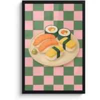 PosterMonkey Poster in lijst - Fotolijst 40x60 cm - Posters - Sushi - Bord - Geblokt - Groen - Posterlijst zwart - Decoratie - Wanddecoratie woonkamer - Muurdecoratie slaapkamer
