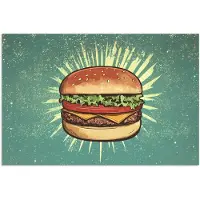 PosterMonkey Poster 120x80 cm - Hamburger - Illustratie - Sla - Kaas - Posters - Kamer decoratie - Wanddecoratie woonkamer - Muurdecoratie slaapkamer