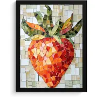 PosterMonkey Poster in lijst - Fotolijst 30x40 cm - Posters - Aardbei - Rood - Mozaïek - Fruit - Posterlijst zwart - Decoratie - Wanddecoratie woonkamer - Muurdecoratie slaapkamer
