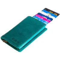 Figuretta Dames Portemonnee met Creditcardhouder - RFID Kaarthouder - Luxe Uitschuifbare Pasjeshouder - Vintage Leer - Petrol Blauw