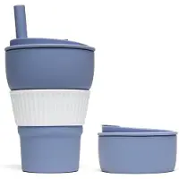 Motivai Opvouwbare Siliconen Koffiebeker met Rietje – 470ML – Herbruikbare To Go Cup – Lekvrij & BPA-vrij – Duurzame Reisbeker voor Koffie & Thee – Blauw