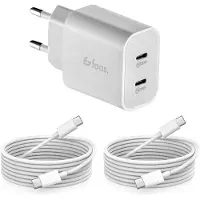Faas USB C Oplader - 40W - met 2x USB C naar USB C kabel - Snellader - 2 Oplaadpoorten - Wit - van