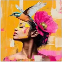 PosterMonkey Poster 75x75 cm - Vogel - Vrouw - Abstract - Bloem - Posters - Kamer decoratie - Wanddecoratie woonkamer - Muurdecoratie slaapkamer