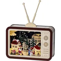 Lumineo Retro houten kerstdecor in TV-vorm met warm witte LED-verlichting – FSC-hout, 33,5 cm breed – met timer