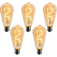 LUEDD Set van 5 E27 dimbare LED lampen spiraal filament ST64 goud 4W 270 lm 2100K