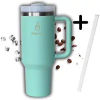 Motivai Tumbler - Turquoise - 30oz - Travel Cup - RVS Thermosbeker met Handvat en Rietje – Drinkbeker To Go - 0.9 Liter - Koffiebeker - Mug - Thermosbeker - Thermosfles - Thermoskan