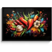 PosterMonkey Poster in lijst - Fotolijst 120x80 cm - Posters - Groente - Peper - Knoflook - Graffiti - Verf - Kleurrijk - Posterlijst zwart - Decoratie - Wanddecoratie woonkamer - Muurdecoratie slaapkamer