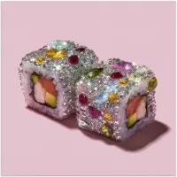 PosterMonkey Poster 100x100 cm - Sushi - Rolletjes - Steentjes - Kleurrijk - Posters - Kamer decoratie - Wanddecoratie woonkamer - Muurdecoratie slaapkamer XXL