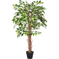 Homescapes Kunst Ficusboom 120 cm – Bonte Kunstplant met Echte Houten Stam & Lifelike Variegated Bladeren – Inclusief Pot – Binnen Decoratie