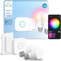 Philips Hue White & Color Ambiance Essential Starter Kit: 2 Slimme E27 Lampen (806 Lm) + Dimmer Switch