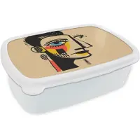 MuchoWow Broodtrommel Wit - Lunchbox Geometrisch - Felle kleuren - Kubistische stijl - Brooddoos 18x12x6 cm - Brood lunch box - Broodtrommels voor kinderen en volwassenen