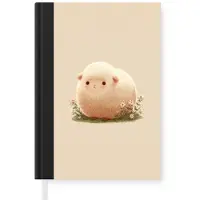 MuchoWow Notitieboek - Schrijfboek - Schaap - Beige - Bloemen - Notitieboekje klein - A5 formaat - Schrijfblok