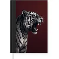 MuchoWow Notitieboek - Schrijfboek - Tijger - Brult - Bordeaux - Notitieboekje klein - A5 formaat - Schrijfblok