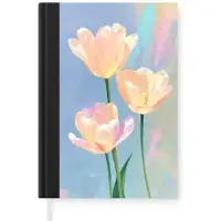 MuchoWow Notitieboek - Schrijfboek - Tulpen - Roze accenten - Blauw - Notitieboekje klein - A5 formaat - Schrijfblok