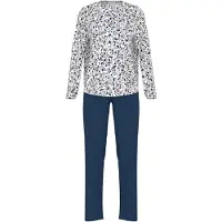 Mey Pyjama 'Soft Leo' beige / neonblauw / donkerblauw / natuurwit
