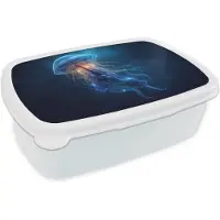 MuchoWow Broodtrommel Wit - Lunchbox Kwal - Lichtgevend - Tentakels - Blauw - Brooddoos 18x12x6 cm - Brood lunch box - Broodtrommels voor kinderen en volwassenen