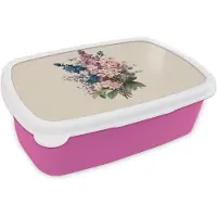 MuchoWow Broodtrommel Roze - Lunchbox Boeket - Beige - Harmonieus - Subtiel - Brooddoos 18x12x6 cm - Brood lunch box - Broodtrommels voor kinderen en volwassenen