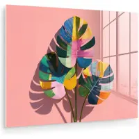 MuchoWow Glasschilderij 160x120 cm - Schilderij acrylglas - Bladeren - Geschilderd - Vlakken - Kleurrijk - Foto op glas - Muurdecoratie woonkamer - Wanddecoratie slaapkamer - Schilderijen