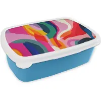 MuchoWow Broodtrommel Blauw - Lunchbox Vormen - Golvend - Abstract - Felroze - Brooddoos 18x12x6 cm - Brood lunch box - Broodtrommels voor kinderen en volwassenen