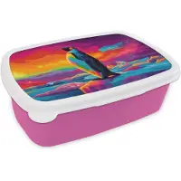 MuchoWow Broodtrommel Roze - Lunchbox Ijsschots - Pinguïn - Abstract - Lucht - Brooddoos 18x12x6 cm - Brood lunch box - Broodtrommels voor kinderen en volwassenen
