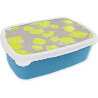 MuchoWow Broodtrommel Blauw - Lunchbox Bladeren - Neon - Geel - Lijnen - Brooddoos 18x12x6 cm - Brood lunch box - Broodtrommels voor kinderen en volwassenen