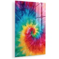 MuchoWow Glasschilderij 120x180 cm - Schilderij acrylglas - Regenboog - Tie dye - Kleurrijk - Blauw - Foto op glas - Muurdecoratie woonkamer - Wanddecoratie slaapkamer - Schilderijen