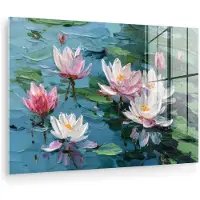 MuchoWow Glasschilderij 180x120 cm - Schilderij acrylglas - Waterlelies - Bloemen - Roze - Water - Foto op glas - Muurdecoratie woonkamer - Wanddecoratie slaapkamer - Schilderijen