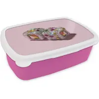 MuchoWow Broodtrommel Roze - Lunchbox Sushi - Rolletjes - Steentjes - Kleurrijk - Brooddoos 18x12x6 cm - Brood lunch box - Broodtrommels voor kinderen en volwassenen