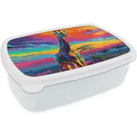 MuchoWow Broodtrommel Wit - Lunchbox Giraffe - Savanna - Lucht - Gekleurd - Brooddoos 18x12x6 cm - Brood lunch box - Broodtrommels voor kinderen en volwassenen