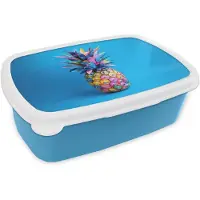 MuchoWow Broodtrommel Blauw - Lunchbox Ananas - Blauw - Tropisch - Vrolijk - Brooddoos 18x12x6 cm - Brood lunch box - Broodtrommels voor kinderen en volwassenen