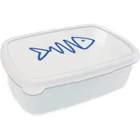MuchoWow Broodtrommel Wit - Lunchbox Vis - Minimalistisch - Blauw - Lijn - Brooddoos 18x12x6 cm - Brood lunch box - Broodtrommels voor kinderen en volwassenen